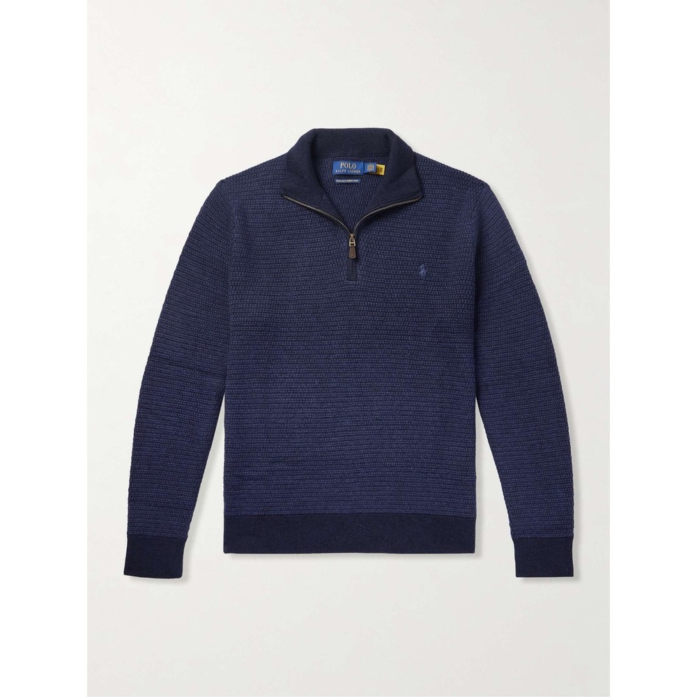 Polo Ralph Lauren Logo-Embroidered Merino Wool Half-Zip Sweater L Preppy